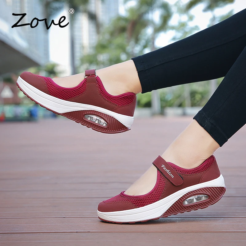 Женские дышащие кроссовки на плоской платформе ZOVE уличные прогулочные туфли без