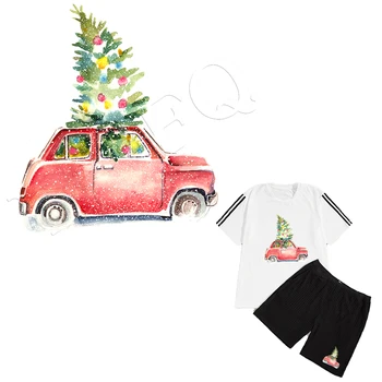 

Watercolor Christmas Clothing Badges Patches Christmas Trees Heat Transfer Clothes Stickers Iron On Diy Accessory Iron On Patch