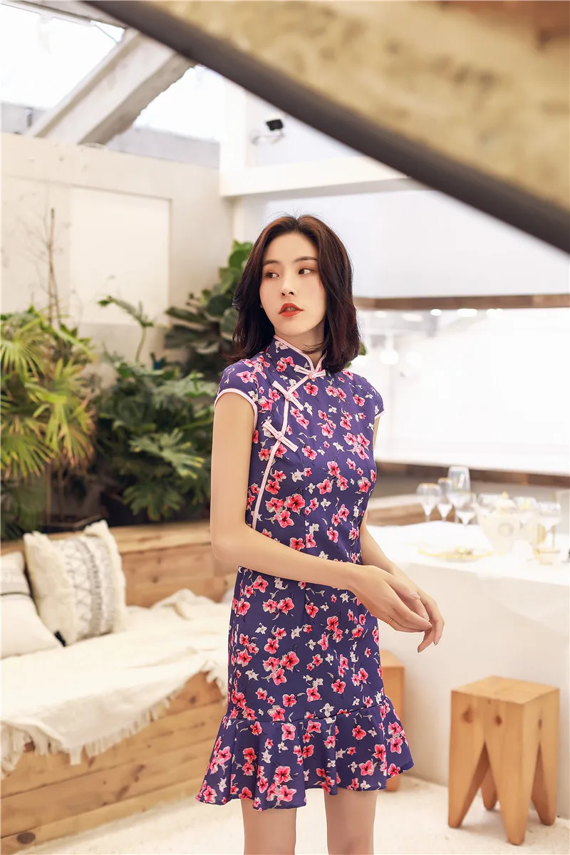 Праздничные Стильные платья с цветочным принтом qipao для девочек