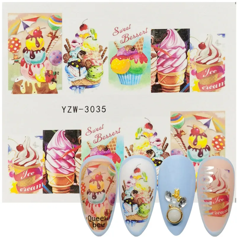1 Sheet Nail Art Beauty Water Sticker Decal Slider Cartoon Cute Dessert Coconut Ice Cream Cake Cherry Fruit Cup Watermark | Красота и