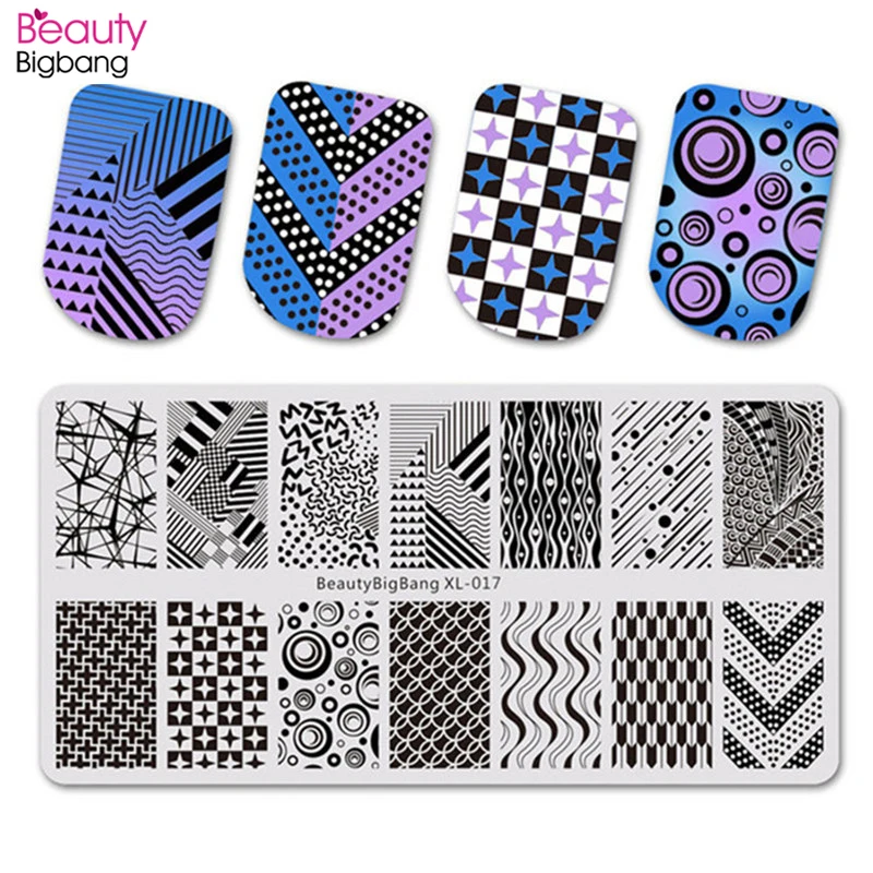 

BeautyBigBang Stamping Plate 6*12cm Template Stencil Nails Art Geometric Strip Theme Rectangle Nail Stamping Plate BBB XL-017
