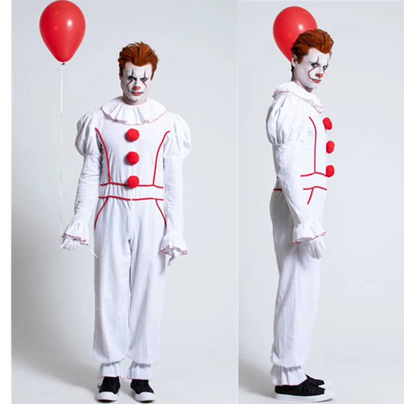 

White Horror Clown Joker Pennywise Killer Clown Cosplay Costume Adult Men Costume Fancy Halloween Outfit Suit Clown Costume