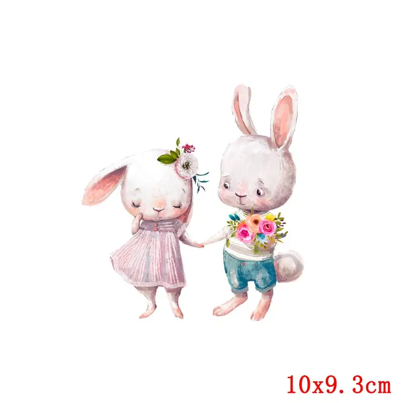 Prajna Cute Rabbit Series Patches Iron On Transfers Vynil Heat Transfer Cartoon Ironing Stickers On Kids T-shirt Cloth Applique 