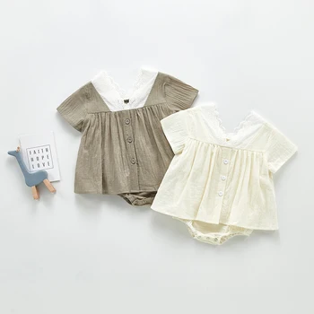 

0-3Yrs Infant Baby Rompers Baby Girl's Party Clothes Lace Splicing V-neck Dress Romper Short Sleeve Baby Bodysuit