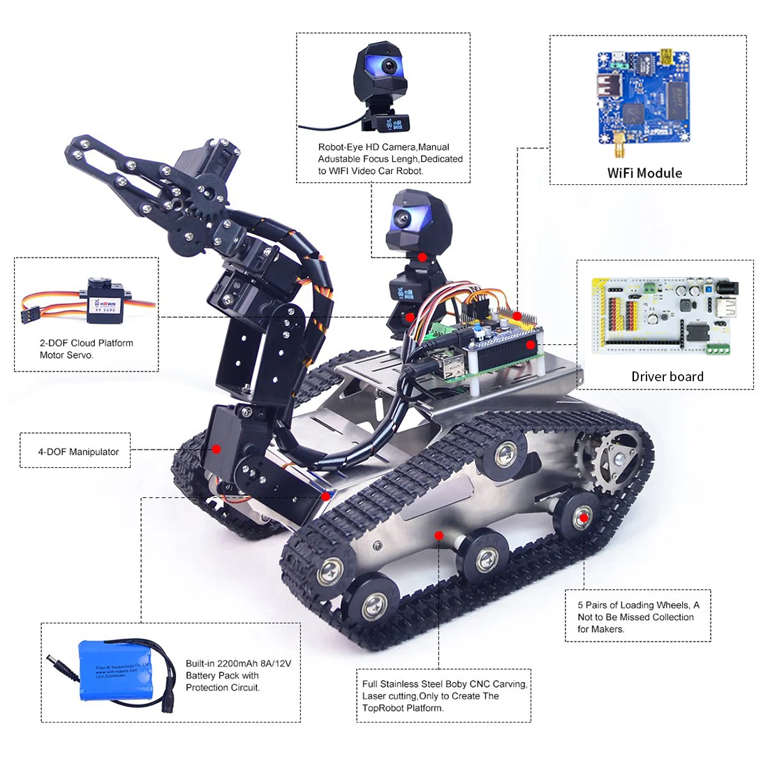 Brinquedos para Crianças Kit com Arm para Arduino Surwish Programável Wifi Tanque Robot Car Mega-standard Version ª Fpv 4 Surwish Programável Brinquedos Para Crianças ª WiFi