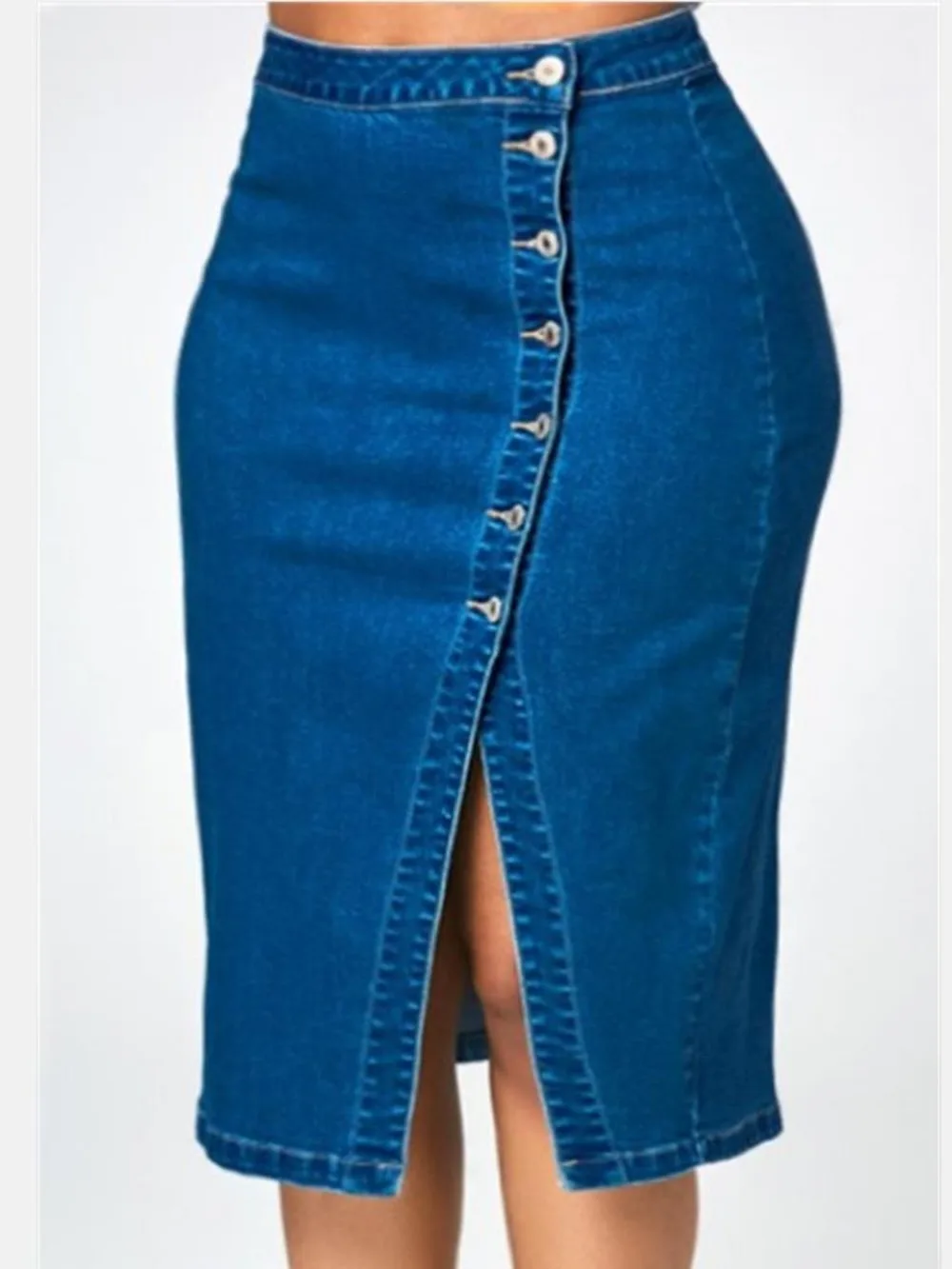 Женская модная джинсовая юбка с высокой талией, синие джинсовые юбки до колена, Женская Милая юбка для танцев