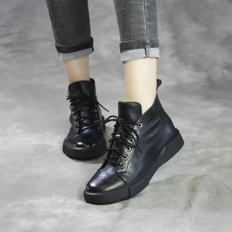 bottines femme cuir noir talon plat