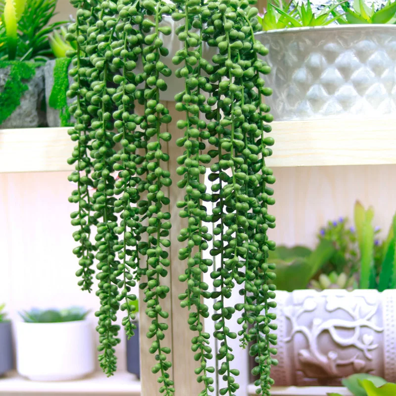 Artificial Fake Succulent Lover Tear String of Pearl Hanging Plant Balcony Decor 