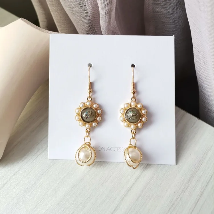Personality retro long earrings fashion pearl ear clip female temperament | Украшения и аксессуары
