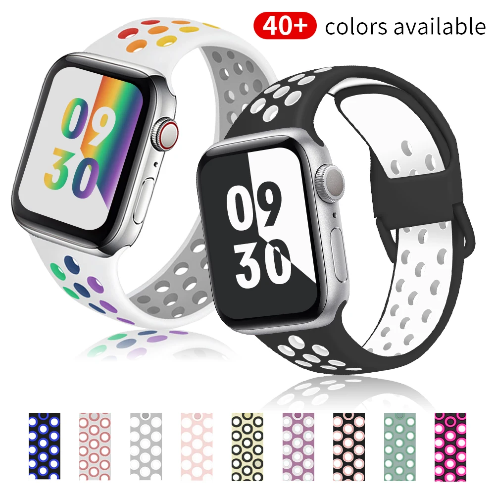 

Silicone Strap For Apple Watch band se 6 38mm 42mm Accessories Breathable Sport wrist belt bracelet iWatch serie 5 4 3 44mm 40mm