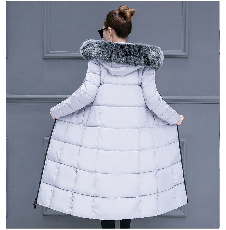 20 градусов зимние женские куртки X-long parkas пальто зима тонкий теплый большой меховой воротник куртка пальто повседневная женская