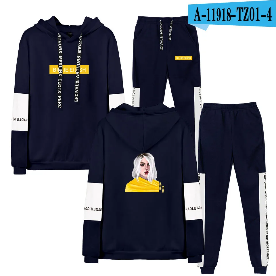 Navy Спортивная одежда billie eilish, толстовка с капюшоном+ спортивные штаны, костюм, Осень-зима, мягкий хлопковый теплый пуловер для мужчин/женщин billie eilish - Цвет: Navy