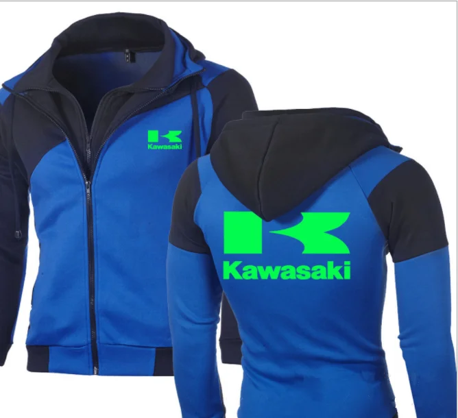 2 Kawasaki Moto куртка диагональная молния двойная молния повседневный тренд мужской свитер плюс бархатный Кардиган Толстовка мотоциклетная куртка - Цвет: 2