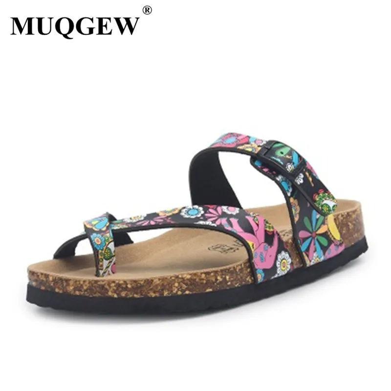

New Summer Men Women Cross-tied Beach Cork Slipper Flip Flop Shoes Unisex Lovers Mixed Color Buckle Strap Platform Sandals 35-45
