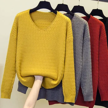 

Large Size Sweater Female Loose 2020 Autumn and Winter New Style Large GIRL'S Slimming Western Style Tops Belly Covering Knit Lo