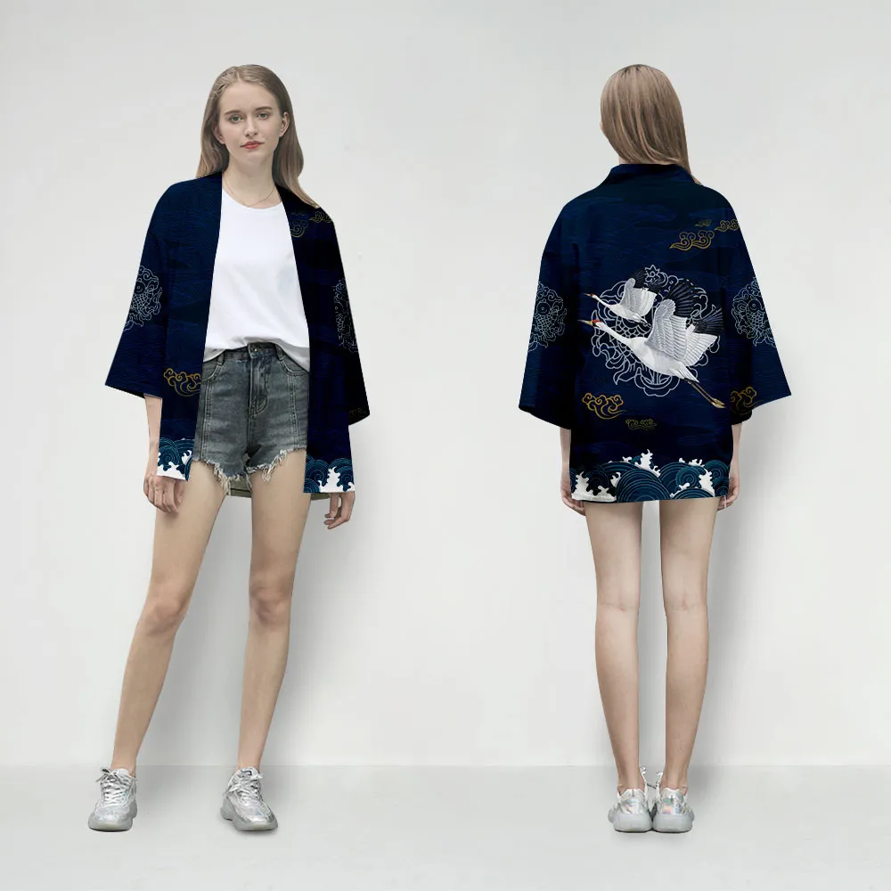 Кимоно в японском стиле для мужчин и женщин хаори клана самурайский журавль