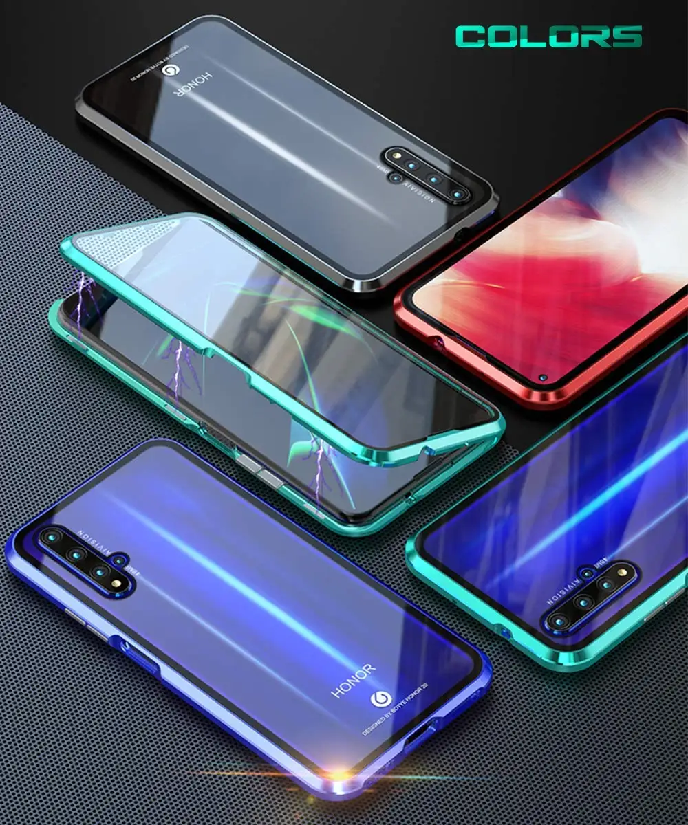Роскошные магнитные поглощающие металлические флип-Чехлы для huawei Honor 20 20i 20Pro Lite Phone Cover двухсторонняя, для стекла Honor20 Pro I