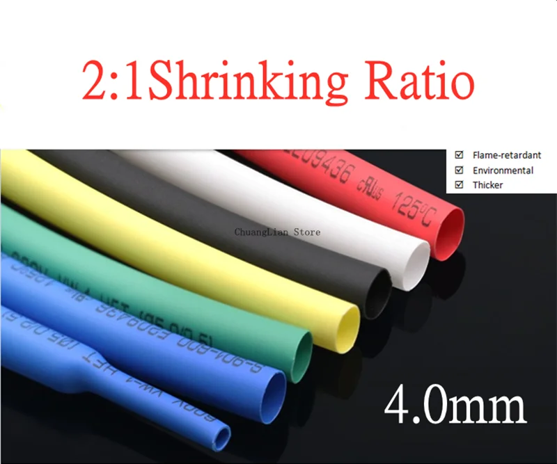 

1M Heat Shrink Tube 4mm Diameter Insulated Polyolefin 2:1 Shrinkage Ratio Wire Wrap Connector Line Repair 600V Cable Sleeve