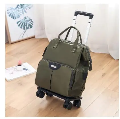 Wheeled Bag For Trolley Bags Women Travel Backpack With Wheels Oxford Large Capacity Travel Rolling Luggage Suitcase Bag_voghion.com