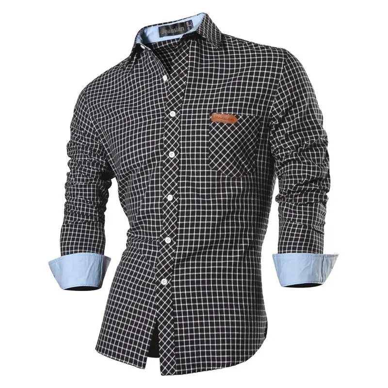 Jeansian мужские повседневные рубашки модные дизайнерские Стильные приталенные рубашки с длинным рукавом 8615 Black2