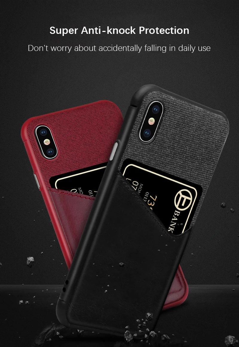 Карман для карты Слот Чехол для iPhone X XS Max XR Бизнес противоударный ткань кожаная задняя крышка для iPhone 7 8 Plus чехол Coque