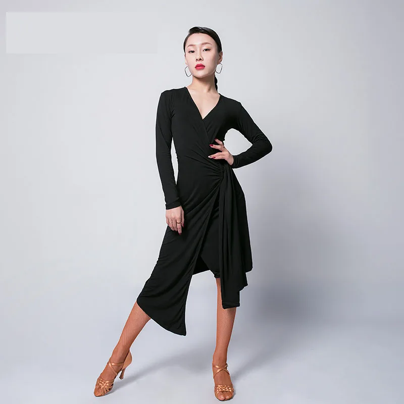 

Long Sleeve Black Modal Sexy Irregular Latin Dance One-Piece Dress for Female/Women,Ballroom Costumes Performance Wear L9385