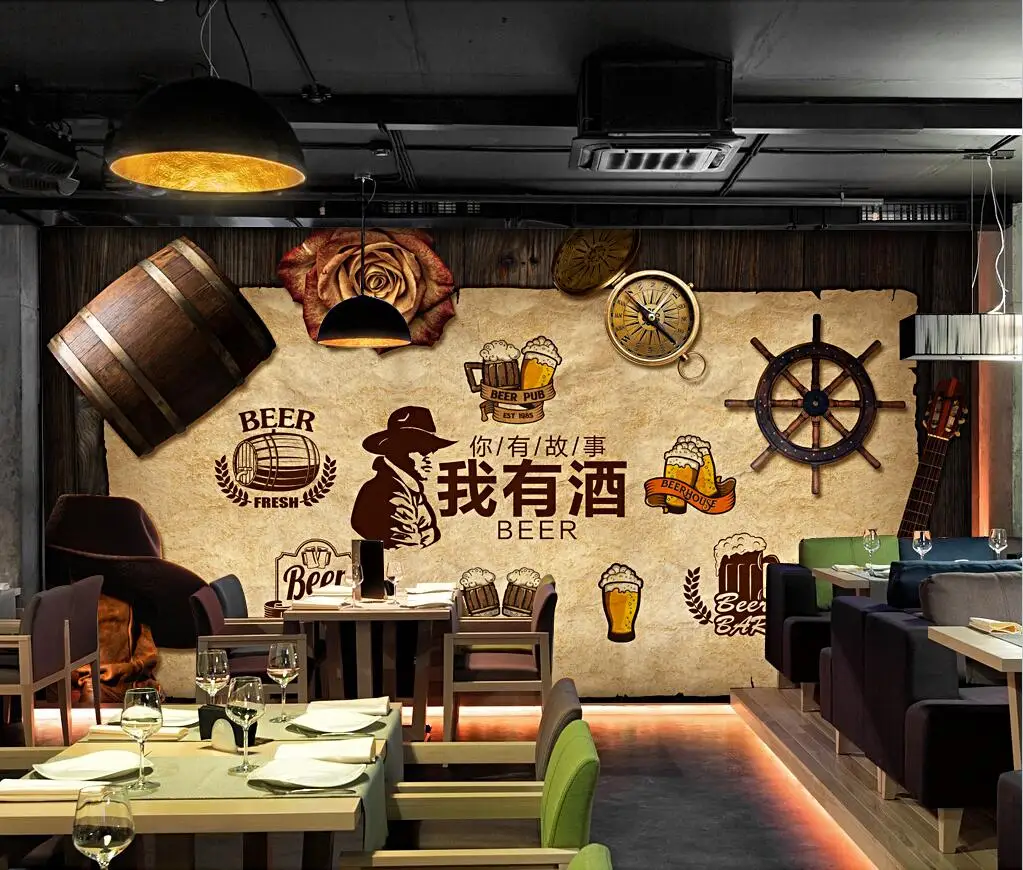 beibehang papel de parede personalizado moderno novo retro tijolo cerveja bar restaurante fundo decoração