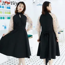 Это Yiiya черное платье для выпускного вечера с воротником-хомутом и рукавом три четверти Vestidos De Gala DX045 платье для выпускного вечера длиной до колена с блестками es