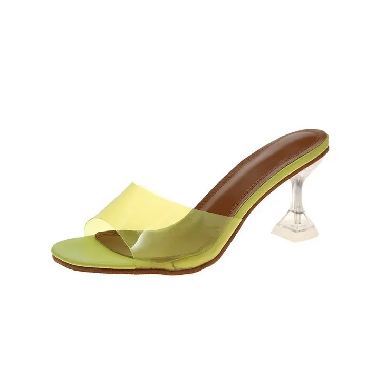 

2019 Summer Women's Slippers Slip-On Solid Round Toe Casual Fashion High Heels Thin All-match 35-39