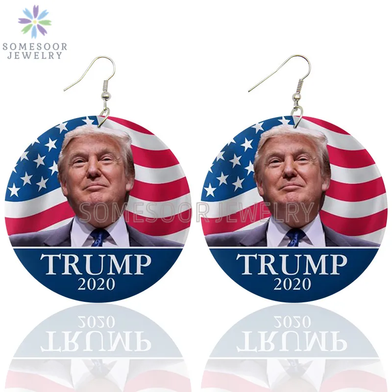 Деревянные серьги подвески SOMESOOR Trump 2020 Great USA Leader с принтом Голос американского