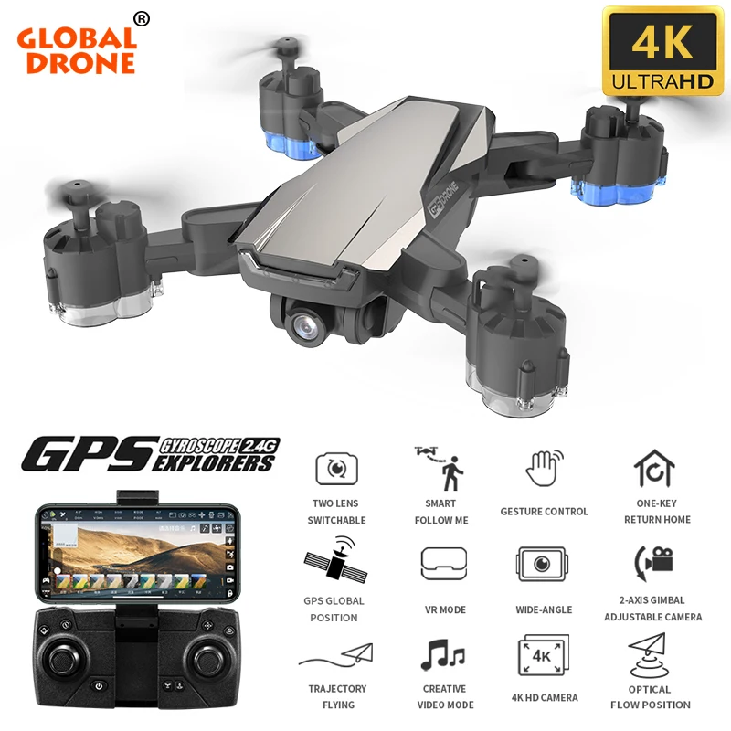 Global Drone GW89S gps Дроны с камерой 4 K/1080 P HD регулируемый шарнир Follow Me Wifi FPV Квадрокоптер RC Dron VS F11 E520S SG907