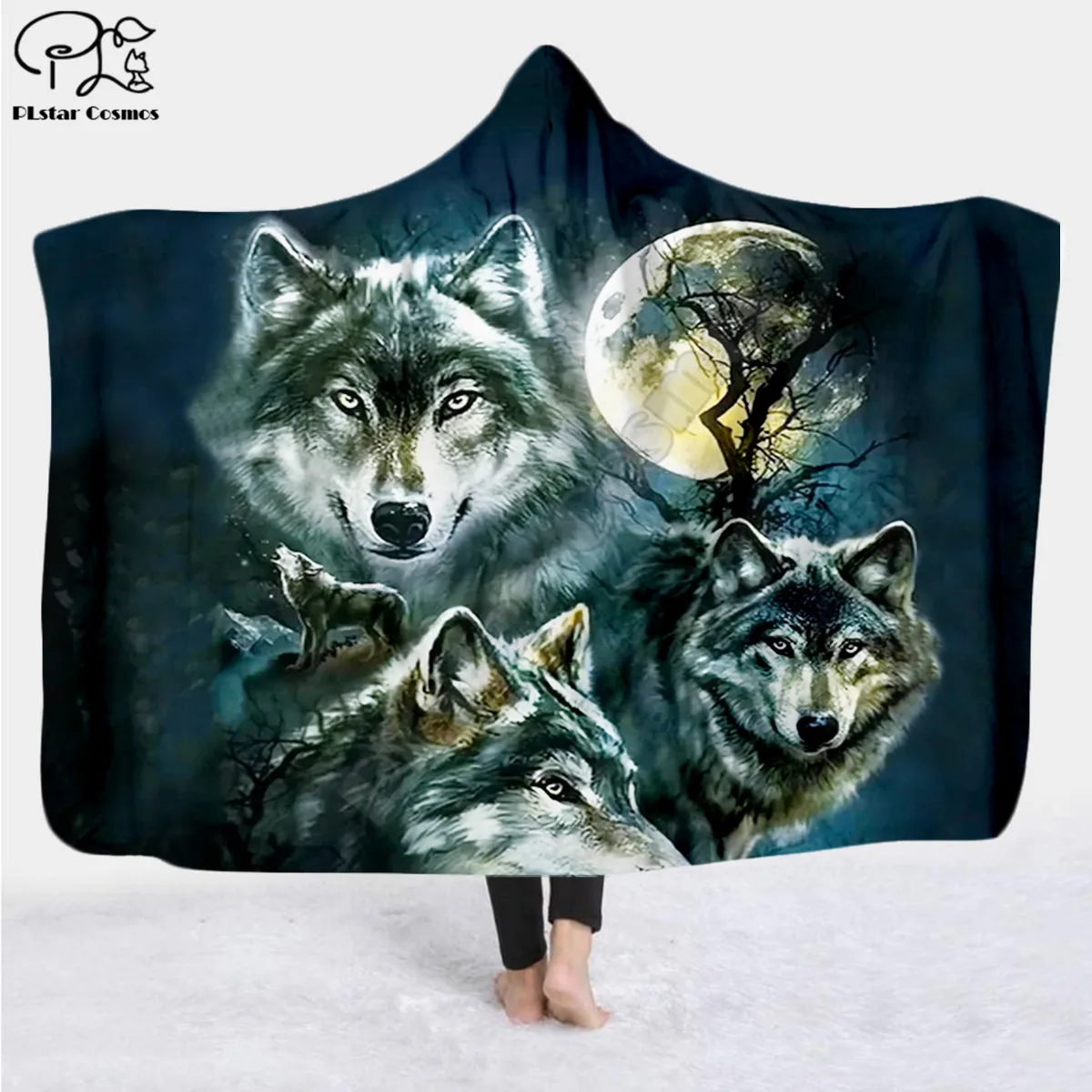 

Wolf 3d printed Hooded Blanket Adult colorful child Sherpa Fleece Wearable Blanket Microfiber Bedding style-3