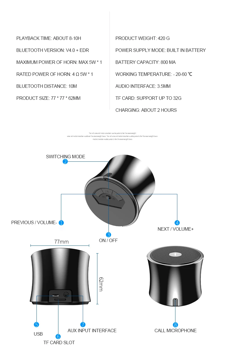 Портативный мини Bluetooth динамик открытый сабвуфер металлический материал динамик s Поддержка компьютера наушники FM радио TF AUX USB