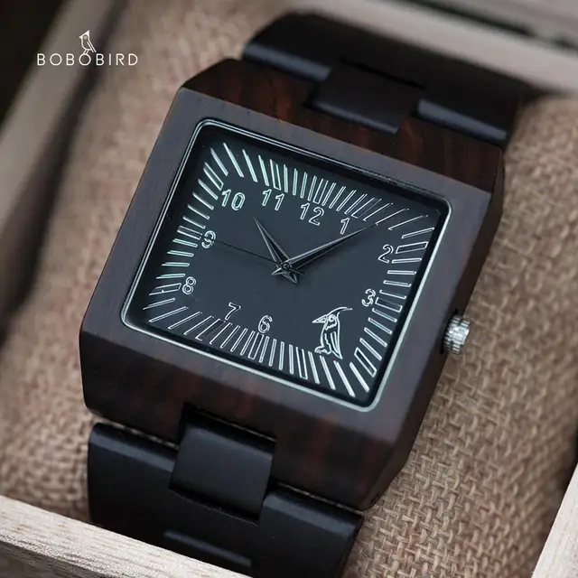 BOBO BIRD Timepieces Bamboo Wooden Men Watches Top Luxury Brand Rectangle Design Wood Band Watch for men
