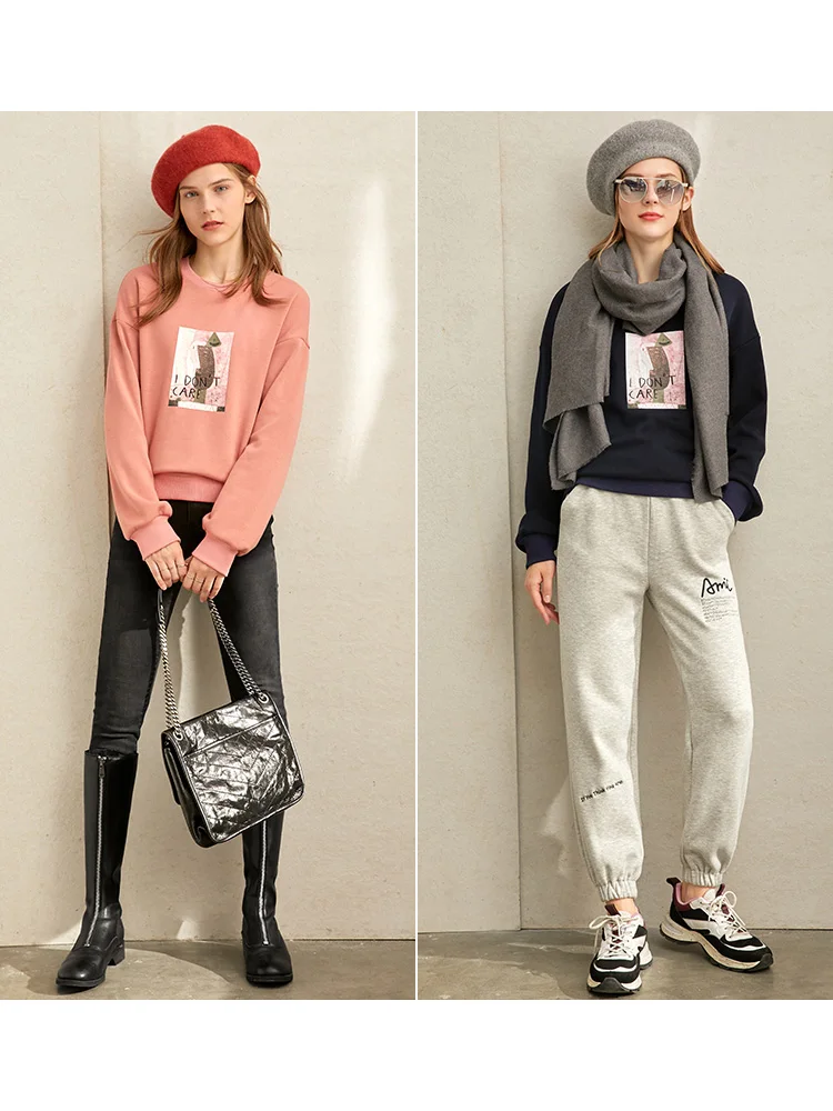 Amii minimalist Korean temperament aging plus velvet vests women winter new printed loose pullover jacket