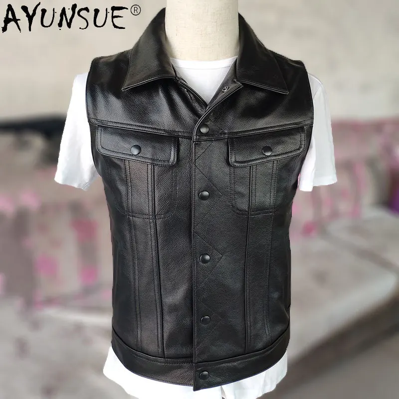 

AYUNSUE мужская куртка 100% жилет из коровьей кожи мужская одежда мотоциклетная осенняя одежда куртки-бомберы 5XL Короткие жилеты Ropa LXR350