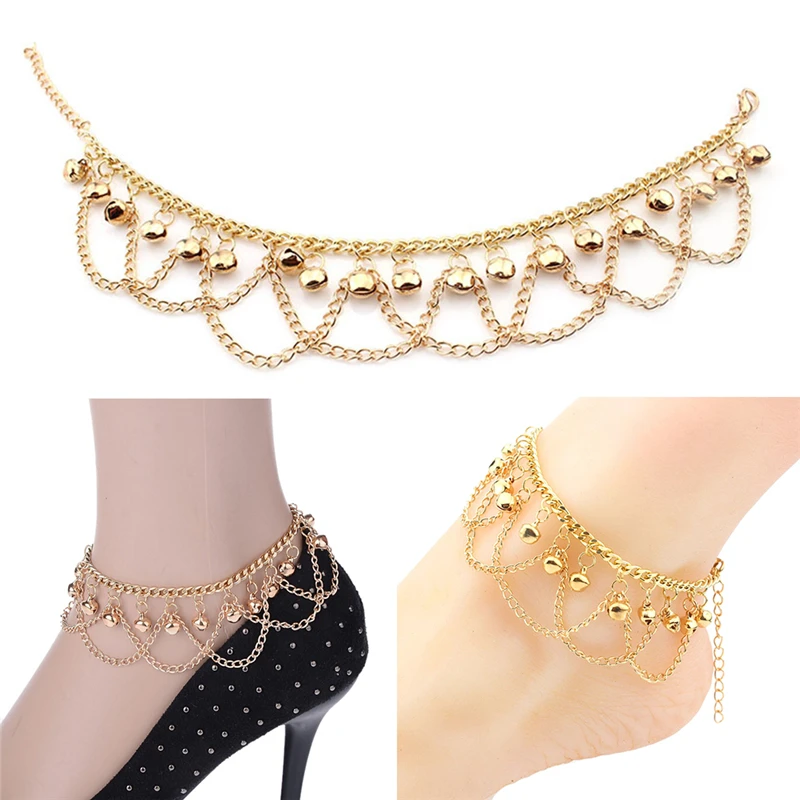 Women's Bells Chain Anklet Gold color Tassel Ankle Bracelet Barefoot Sandal Beach Foot Jewelry Women's Bells Chain Anklet Gold color Tassel Ankle Bracelet Barefoot Sandal Beach Foot Jewelry