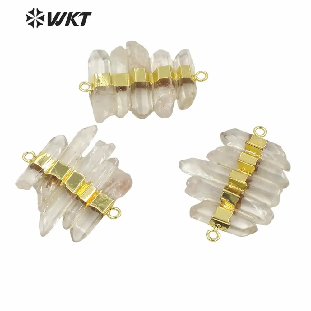 WT-P1612 WKT New Design Gold Electroplated Natural Crystone Quartz Pendant Lady Fashion Double Loops Stone DIY Crafts