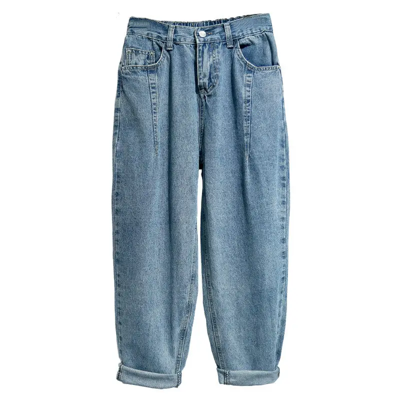 Джинсы бойфренда для женщин джинсовые шаровары больших размеров 5XL джинсы с высокой талией женские уличные джинсы для мам брюки Q1989 - Цвет: Blue