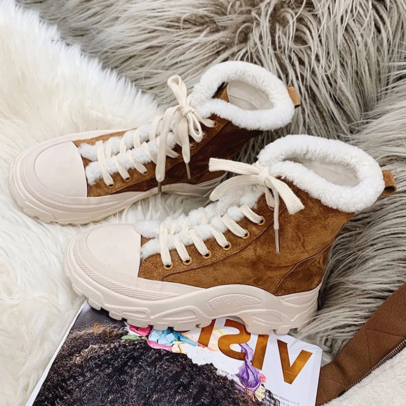 [DEAT] Round Toe Bandage Casual Matte Leather Velvet Women Thick Bottom Short Boots New Autumn Winter Fashion Tide 10F220
