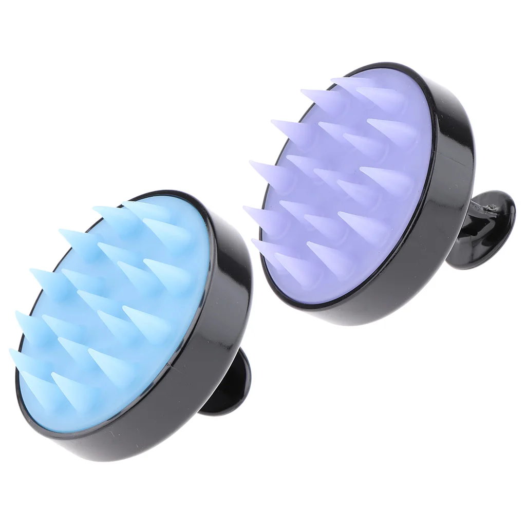 2pcs Black Purple/Blue Teeth Silicone Shower Shampoo Body Wash Dandruff Brush Hair Scalp Massager 8x8x7cm