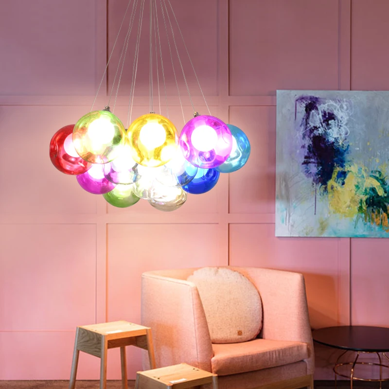 

Modern color bubble ball led chandelier hanging lamp Nordic personality art living room restaurant home bar decoration chandelie