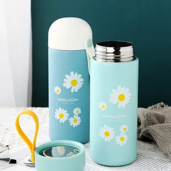 

400ml Flowers Pattern Stainless Steel Thermos Mug With Rope Cute Vacuum Flasks Portable Thermal Water Bottle Tumbler Thermocup