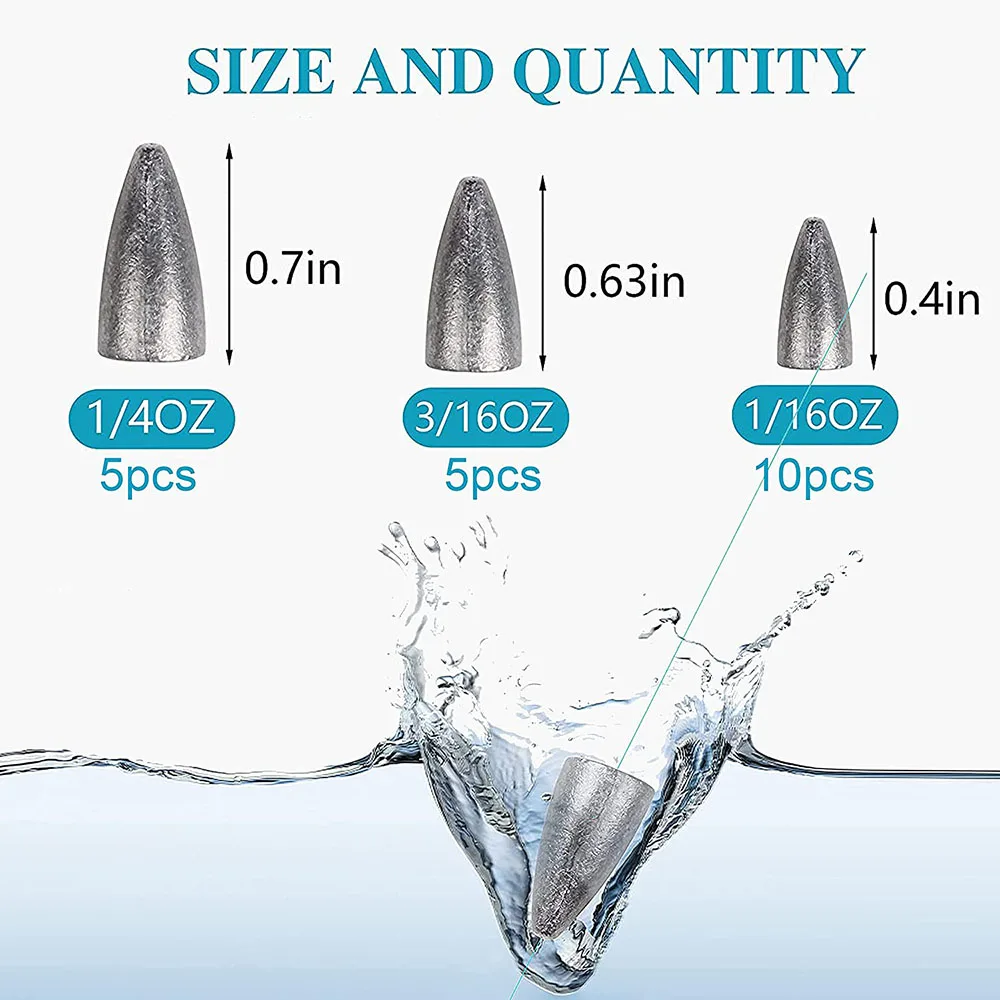 130 Stück Angelgewichte Sinker Angelperlen Bullet Sinkers Jig-Haken für Carolina Rig Texas Rig Bass Forellen Angelzubehör – Detail 3