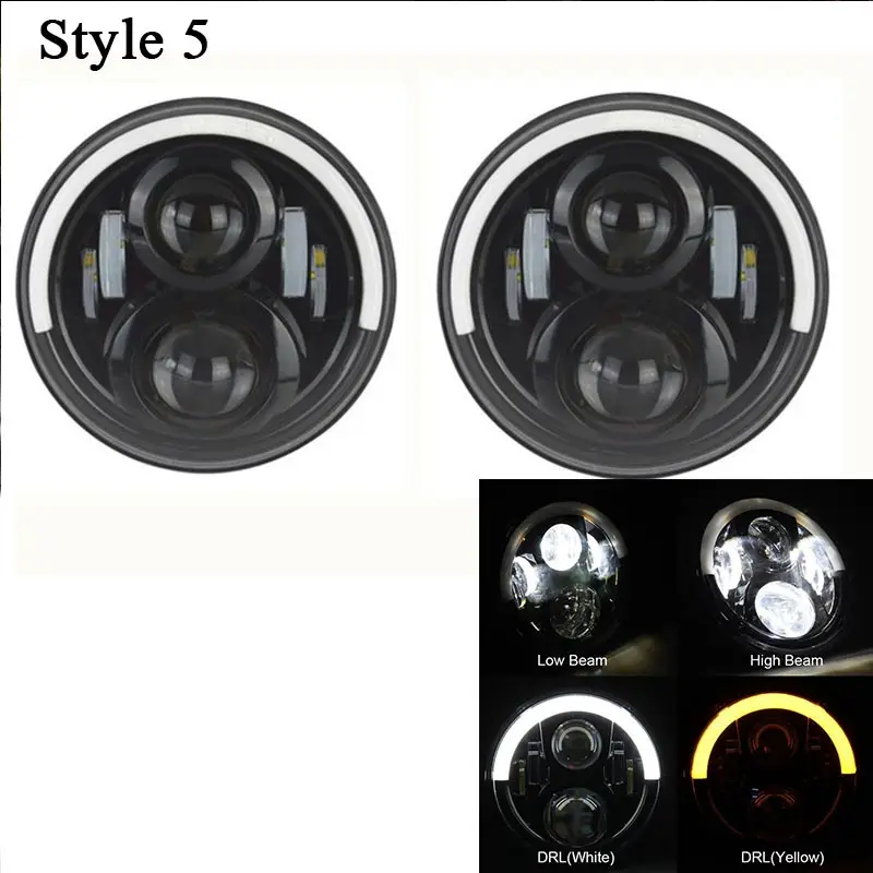 Style 5 Black 2xFor Лада Нива 7 дюймов светодиодный головной светильник Hi/Low луч светильник Halo угол глаза DRL налобный фонарь для Jeep Wrangler Off Road 4x4 suzuki samurai - Цвет: Style 5 Black