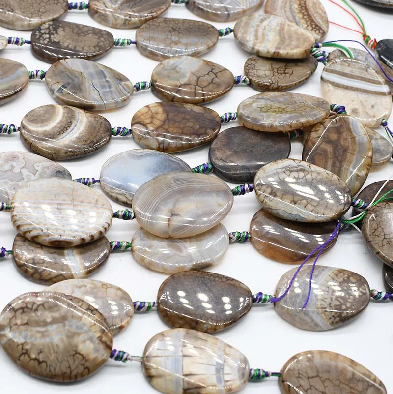 2strands/lot Natural Faceted Cracked Smooth irregular oval beads agate stone For DIY Necklace  Jewelry Making 15