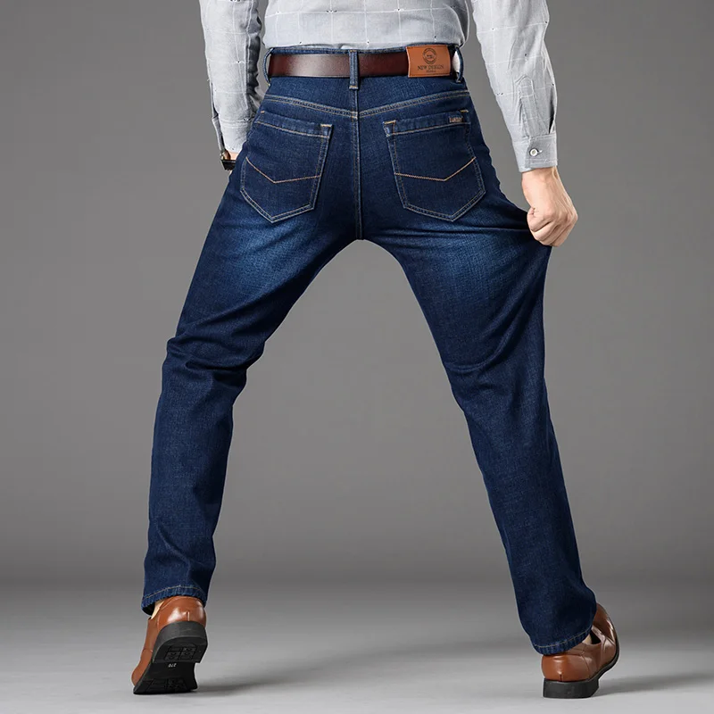 Hot Product 2019 winter blue men's jeans new men's velvet straight jeans plus velvet lining trend street large size warm casual washed jeans