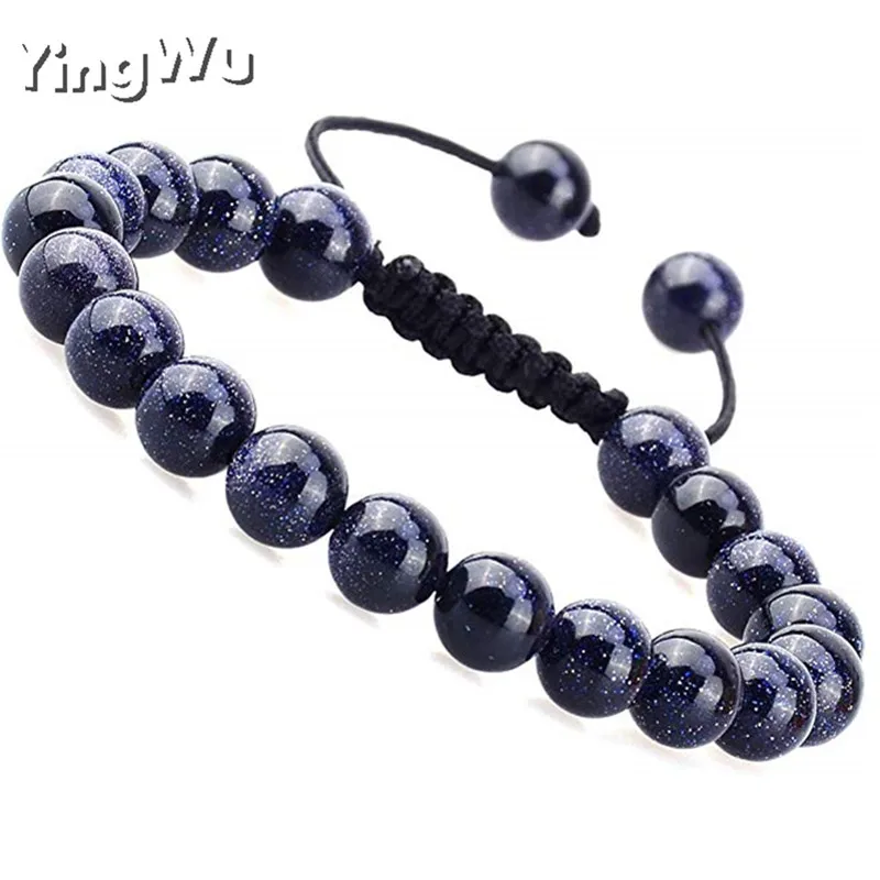 blue sand Yingwu, модный браслет с натуральным целебным камнем, винтажные круглые бусины, браслеты макраме, ювелирные изделия для женщин, подарок - Окраска металла: blue sand