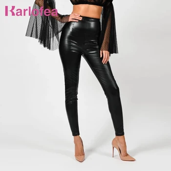 

Karlofea Office Lady Casual Outfits Trousers Fashion Winter Long Pants Faux PU leather Black Skinny Leggings Pencil Pants Bottom