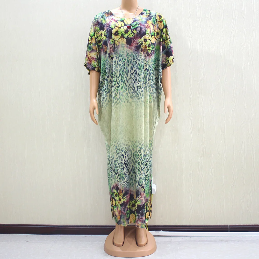 African Design Dashiki Dress Silk Print Pattern Bat Sleeve Muslim Abaya Bazin Robe Gowns Broder Riche Sexy Lady Evening Party